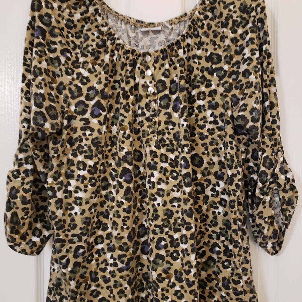Kim Rogers Brown Multi-colored animal print womens top Size XL